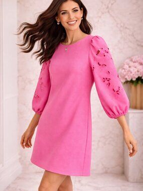 Hot Pink Statement Mini Dress Vince Camuto Eyelet Sleeve NWT